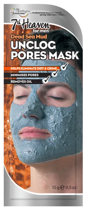 7th Heaven Unclog Pore Dead Sea Mud Mask for Men With Natural Clay to Remove Oil, Dirt and Grime Without Over-Drying the Skin - Ideal for All Skin Types
