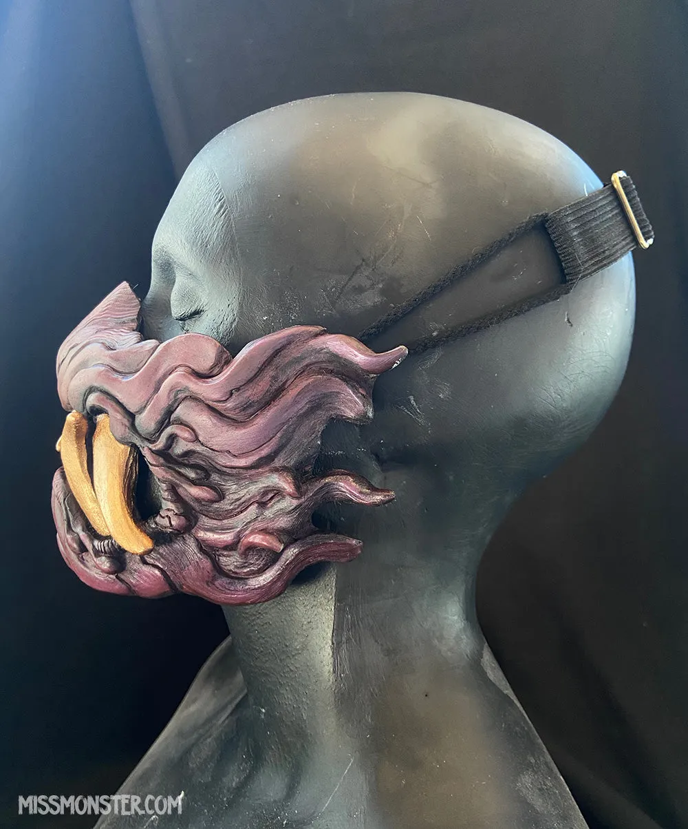 CUSTOM LISTING FOR KAREN K- SNARL MASK- PURPLE AND GOLD - READY TO WEAR