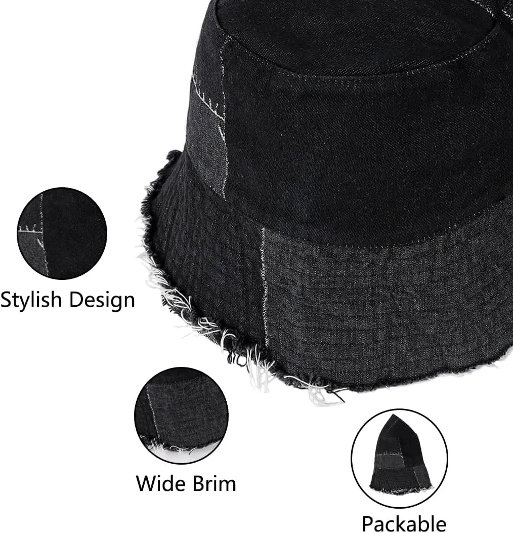 Eigso Denim Bucket Hat for Women Men Wahsed Foldable Summer Fishing Beach Sun Hat for Woman Man