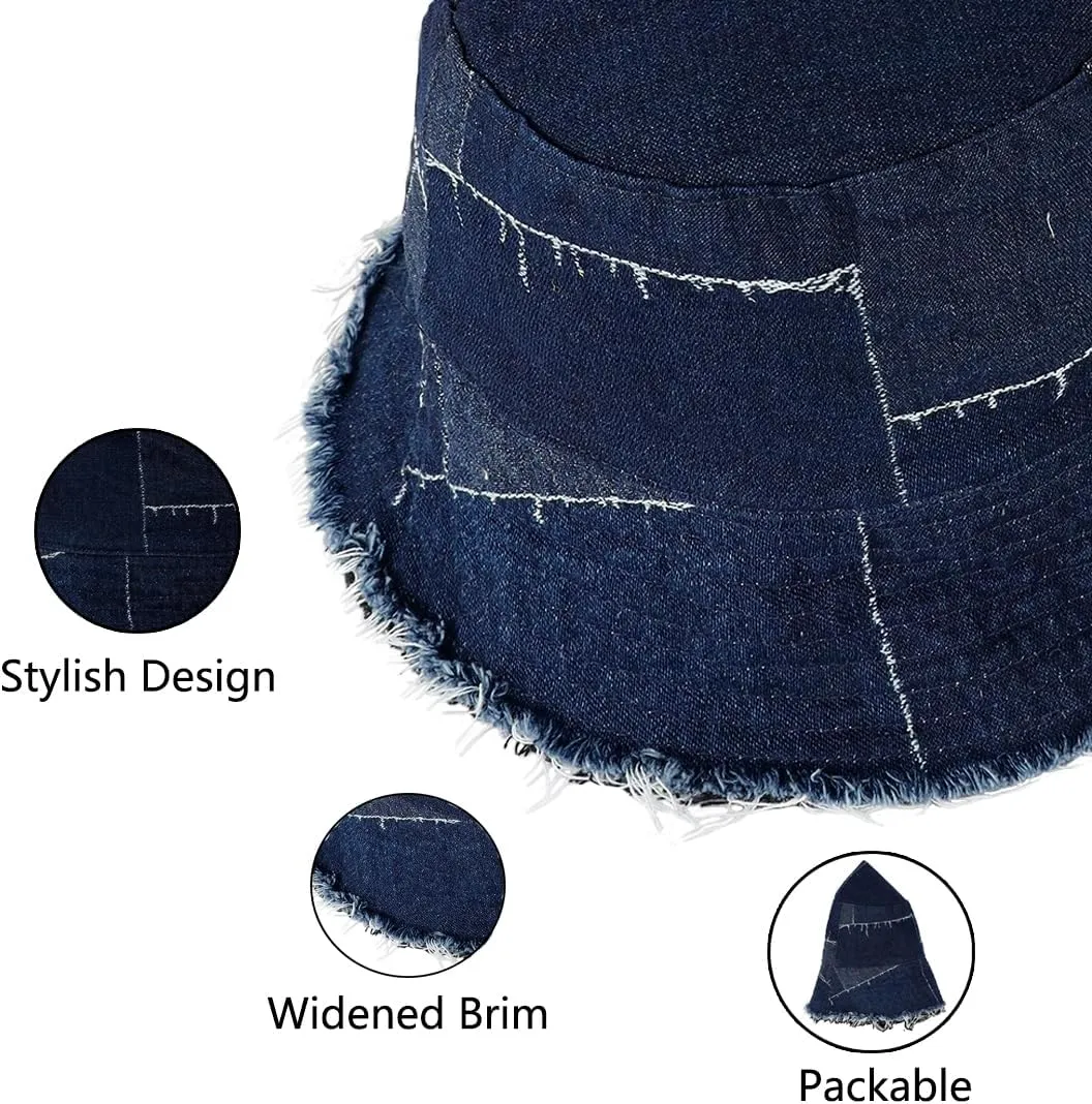 Eigso Denim Bucket Hat for Women Men Wahsed Foldable Summer Fishing Beach Sun Hat for Woman Man