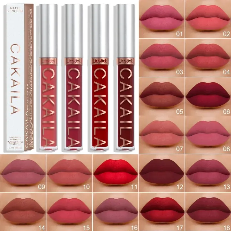 Flytonn- Velvet Matte Lip Gloss 18 Colors Waterproof Lasting Nude Liquid Lipsticks Moisturizing Non-stick Cup Lip Glaze Makeup Cosmetic