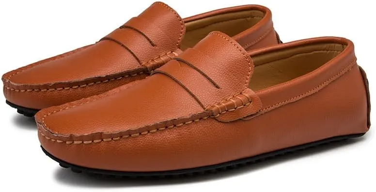 HOOENG Mens Loafers Penny Driving Loafers Vegan Leather Stitching Details Flat Heel Comfortable Flexible Party Slip On