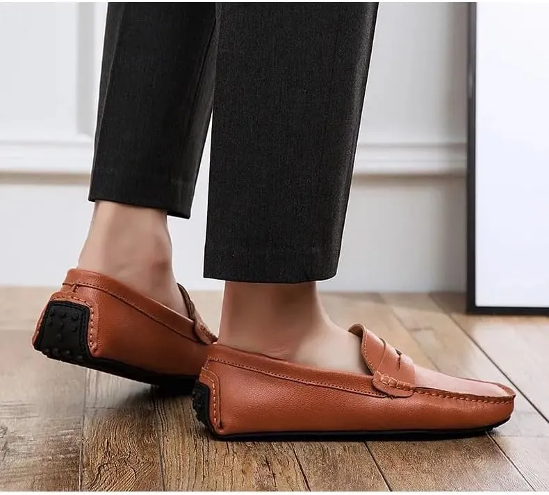 HOOENG Mens Loafers Penny Driving Loafers Vegan Leather Stitching Details Flat Heel Comfortable Flexible Party Slip On
