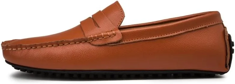 HOOENG Mens Loafers Penny Driving Loafers Vegan Leather Stitching Details Flat Heel Comfortable Flexible Party Slip On