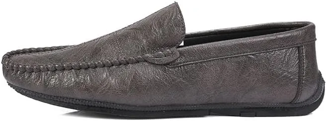 HOOENG Mens Loafers Shoe Vegan Leather Stitching Details Apron Toe Driving Loafers Slip Resistant Lightweight Flat Heel Walking Slip-on