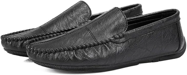 HOOENG Mens Loafers Shoe Vegan Leather Stitching Details Apron Toe Driving Loafers Slip Resistant Lightweight Flat Heel Walking Slip-on