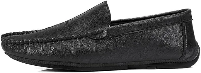 HOOENG Mens Loafers Shoe Vegan Leather Stitching Details Apron Toe Driving Loafers Slip Resistant Lightweight Flat Heel Walking Slip-on