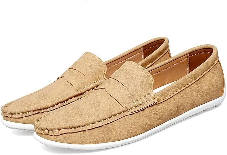 JIADELI Mens Loafers Vegan Leather Penny Driving Loafers Solid Color Flat Heel Anti-Slip Slip Resistant Party Slip-ons