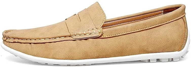 JIADELI Mens Loafers Vegan Leather Penny Driving Loafers Solid Color Flat Heel Anti-Slip Slip Resistant Party Slip-ons
