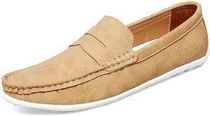 JIADELI Mens Loafers Vegan Leather Penny Driving Loafers Solid Color Flat Heel Anti-Slip Slip Resistant Party Slip-ons