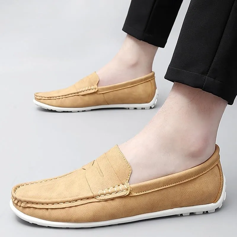 JIADELI Mens Loafers Vegan Leather Penny Driving Loafers Solid Color Flat Heel Anti-Slip Slip Resistant Party Slip-ons