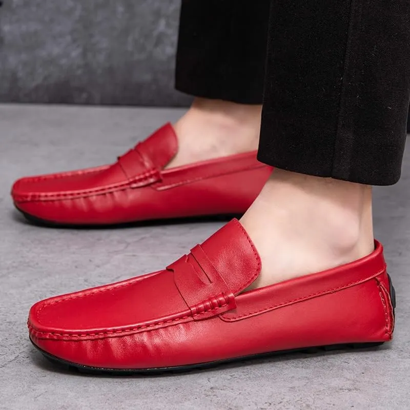 Men's Loafers Round Toe Vegan Leather Penny Driving Loafer Shoe Slip Resistant Flexible Flat Heel Party Prom Slip-ons
