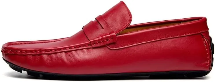 Men's Loafers Round Toe Vegan Leather Penny Driving Loafer Shoe Slip Resistant Flexible Flat Heel Party Prom Slip-ons