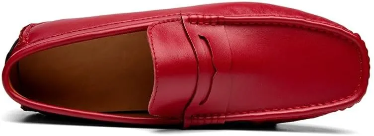 Men's Loafers Round Toe Vegan Leather Penny Driving Loafer Shoe Slip Resistant Flexible Flat Heel Party Prom Slip-ons