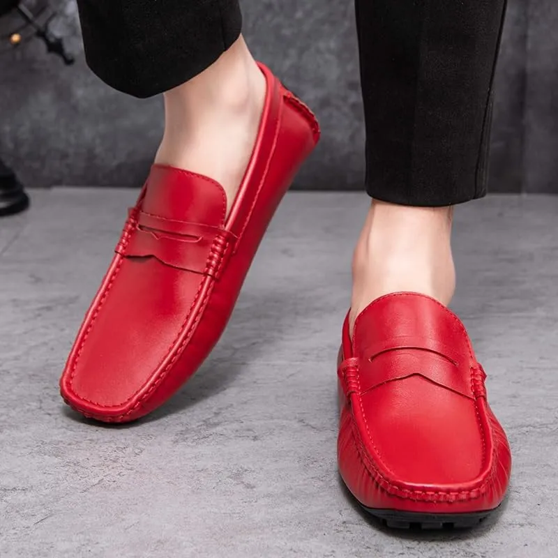 Men's Loafers Round Toe Vegan Leather Penny Driving Loafer Shoe Slip Resistant Flexible Flat Heel Party Prom Slip-ons