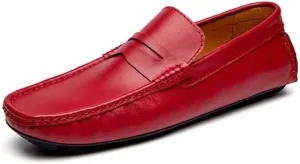 Men's Loafers Round Toe Vegan Leather Penny Driving Loafer Shoe Slip Resistant Flexible Flat Heel Party Prom Slip-ons