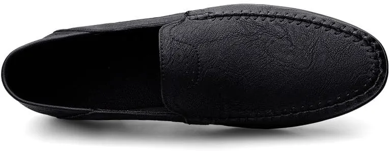 Mens Loafers Solid Color Vegan Leather Manual Stitching Flexible Flat Heel Comfortable Walking Casual Slip-ons