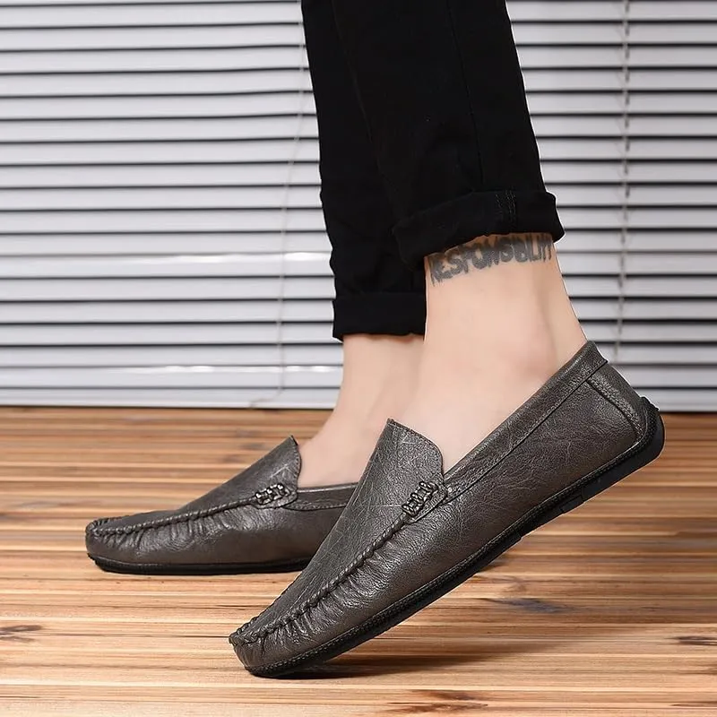 New Mens Loafers Round Toe Vegan Leather Driving Style Loafer Flat Heel Slip Resistant Anti-Slip Casual Slip-on
