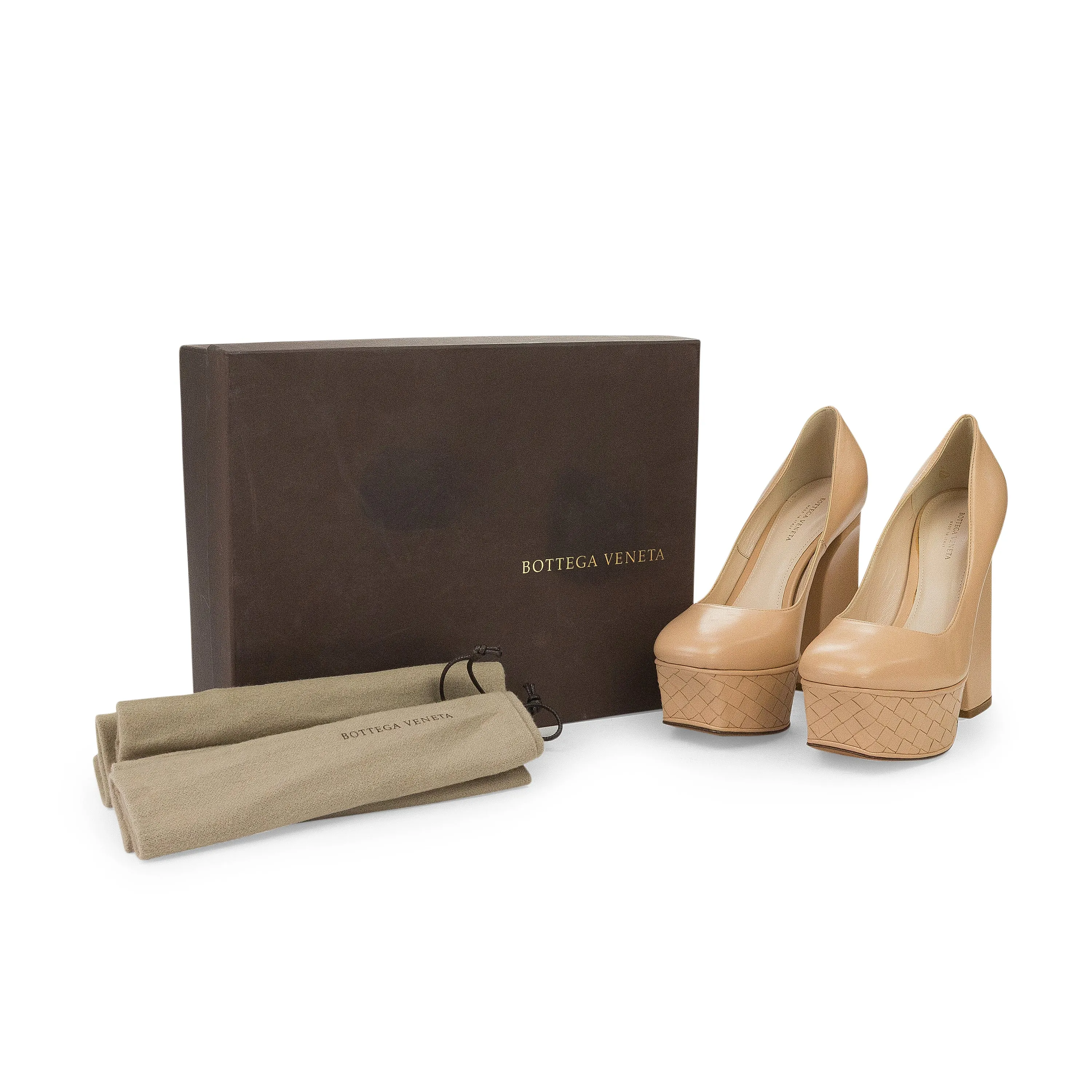 NUDE WEAVED LEATHER PLATFORM HEELS