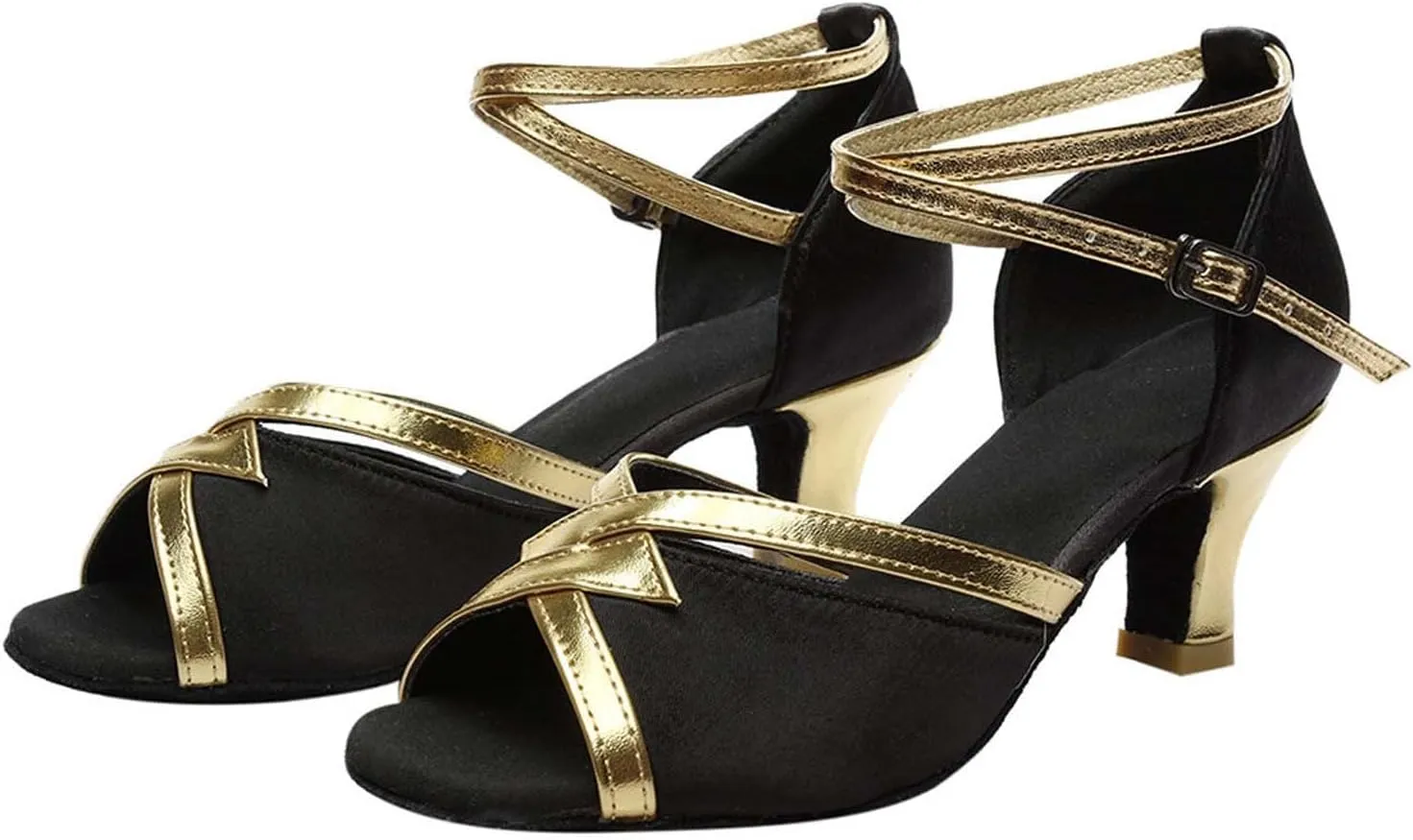 oiangi Womens Satin Latin Dance Shoes Fashion Fish mouth Open toe Mid Heel Sandals Ladies Professional Ballroom Salsa Practice Performance Dancing Shoes