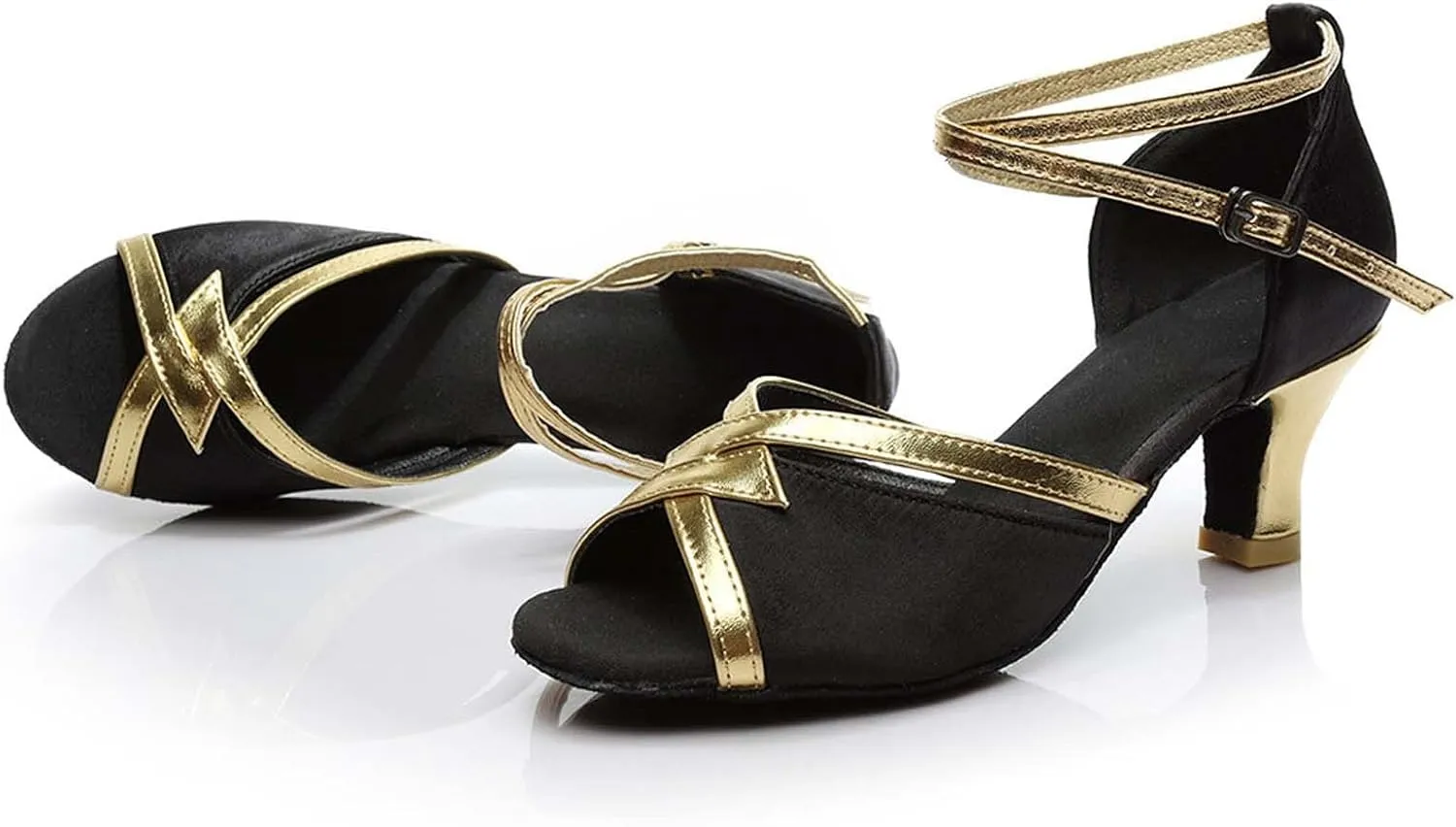 oiangi Womens Satin Latin Dance Shoes Fashion Fish mouth Open toe Mid Heel Sandals Ladies Professional Ballroom Salsa Practice Performance Dancing Shoes