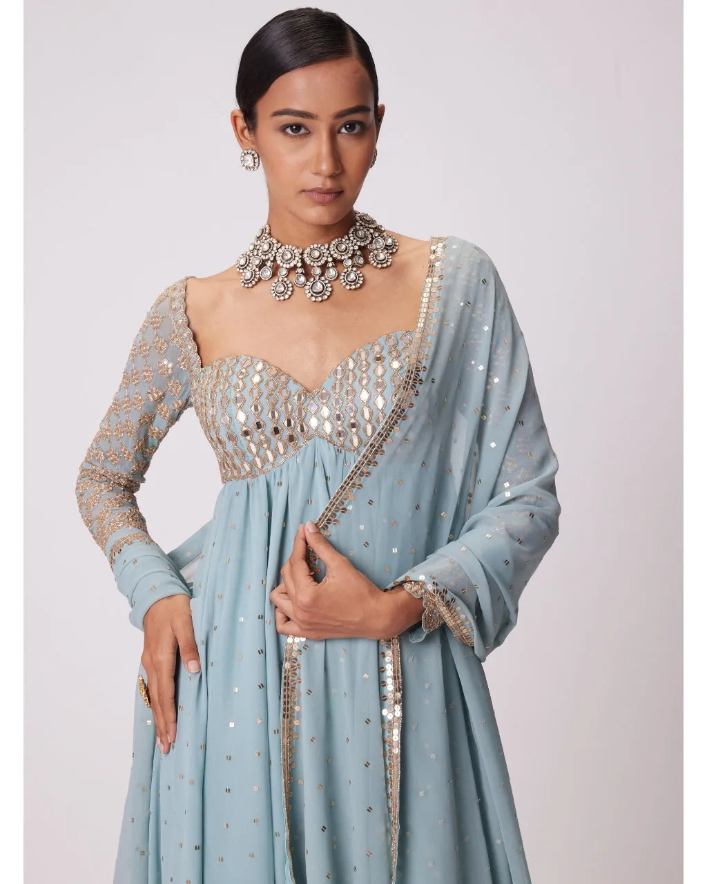 Powder Blue High Low Kurta Set