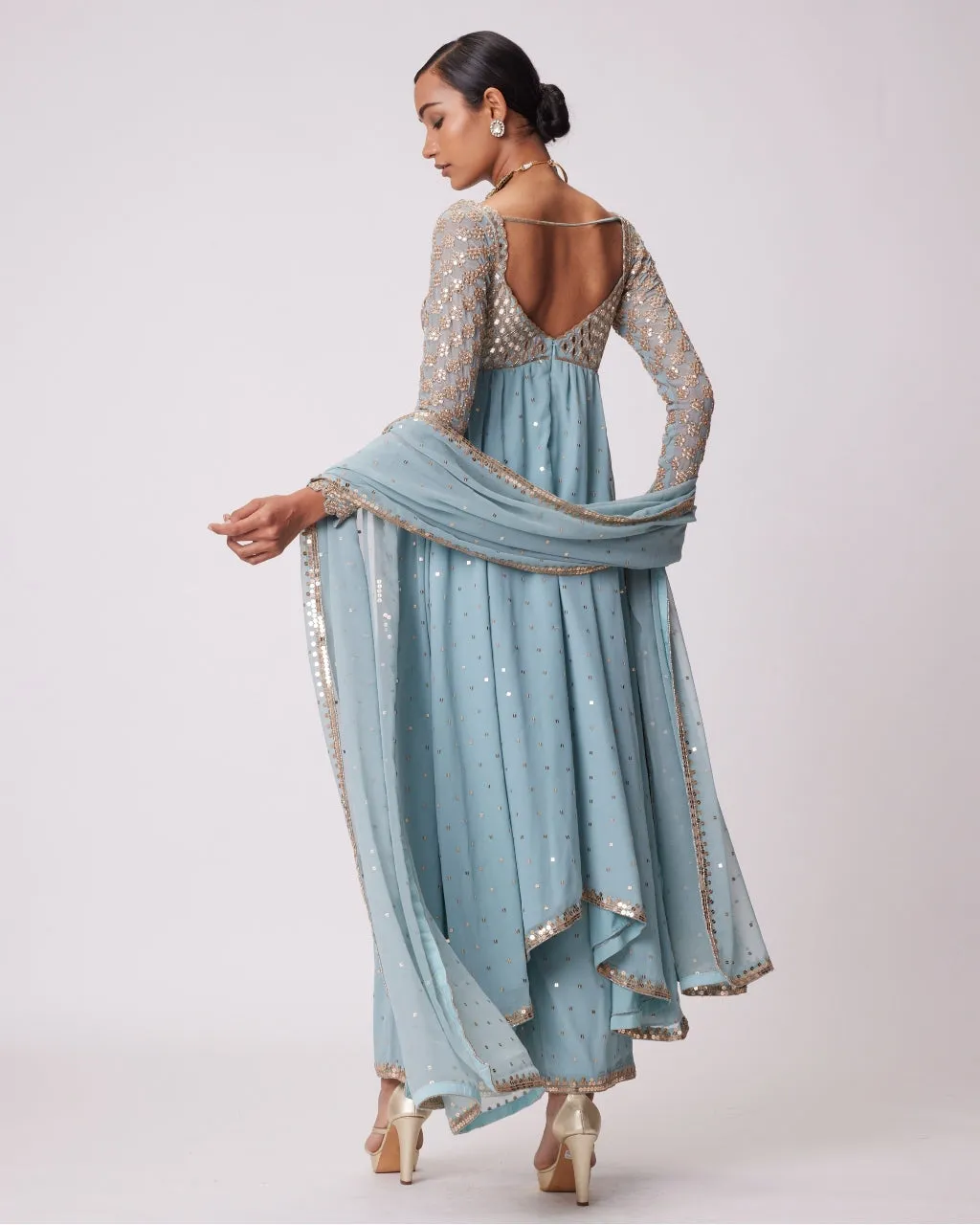 Powder Blue High Low Kurta Set