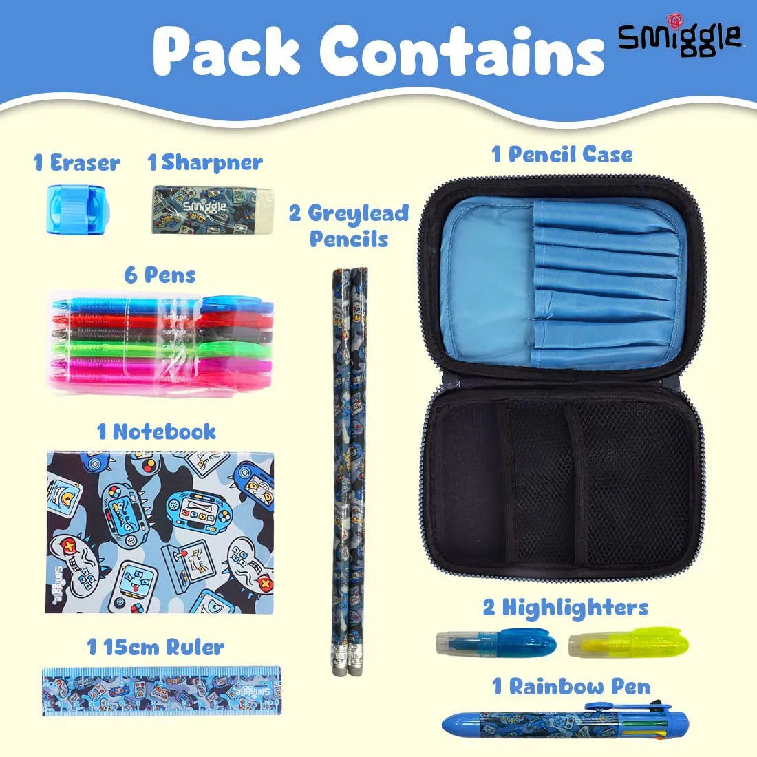 Smiggle Away Hardtop Stationery Kit for Kids Blue 3Y 